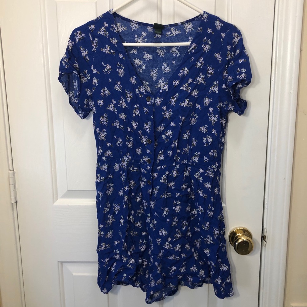 Blue Floral Button-Up Romper